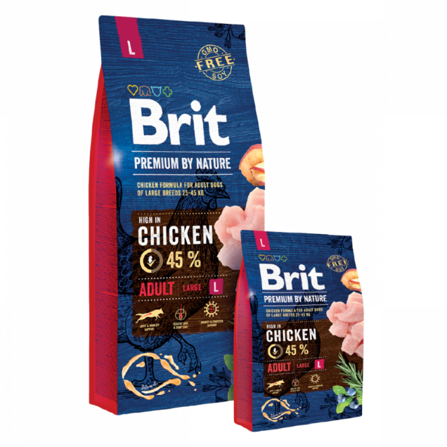Brit Premium by nature, za odrasle pse velikih pasmina, piletina 15 kg - Image 1