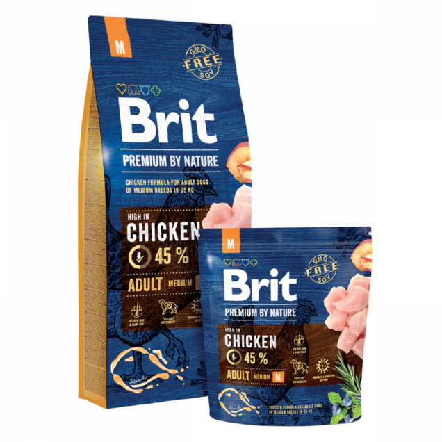 Brit Premium by nature, za odrasle pse srednjih pasmina,piletina - Image 1