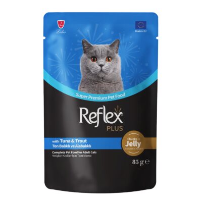 Reflex Plus komadići u želeu s tunom i pastrvom hrana za odrasle mačke